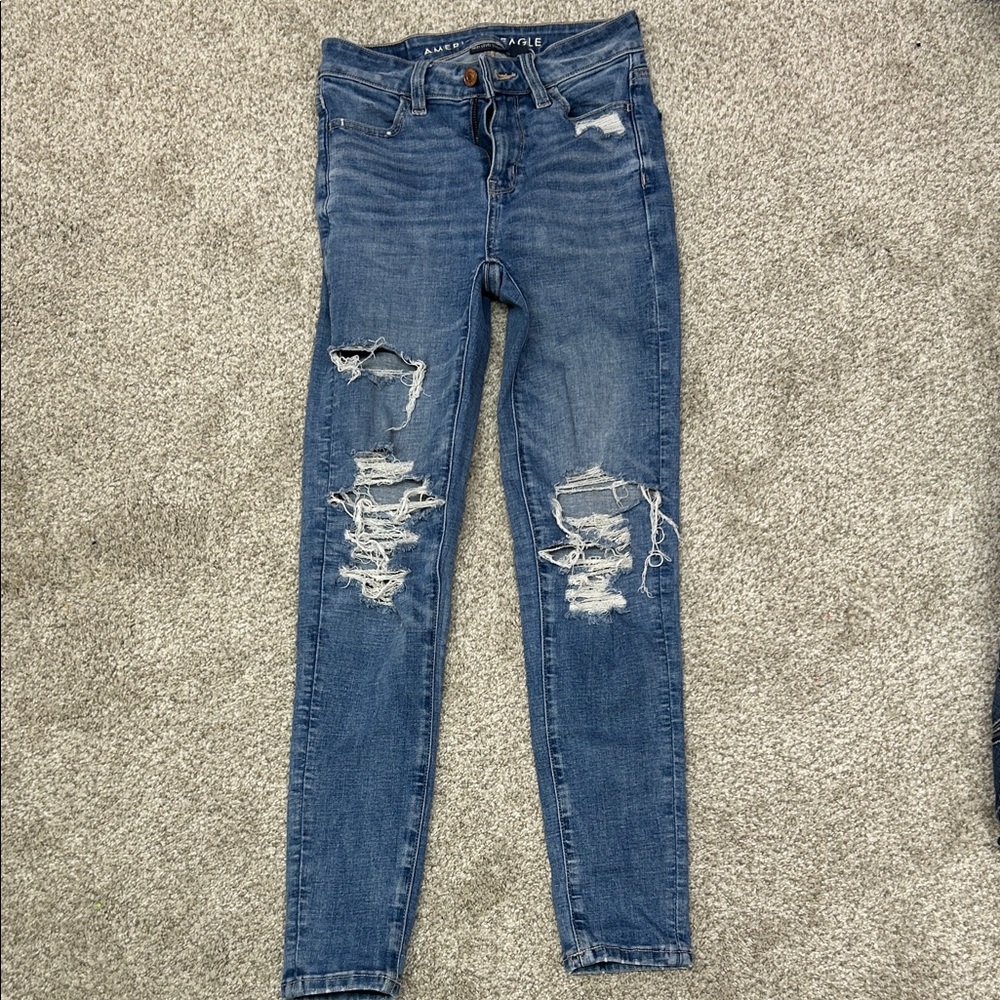 American Eagle Outfitters High Rise Blue Distressed Jeans